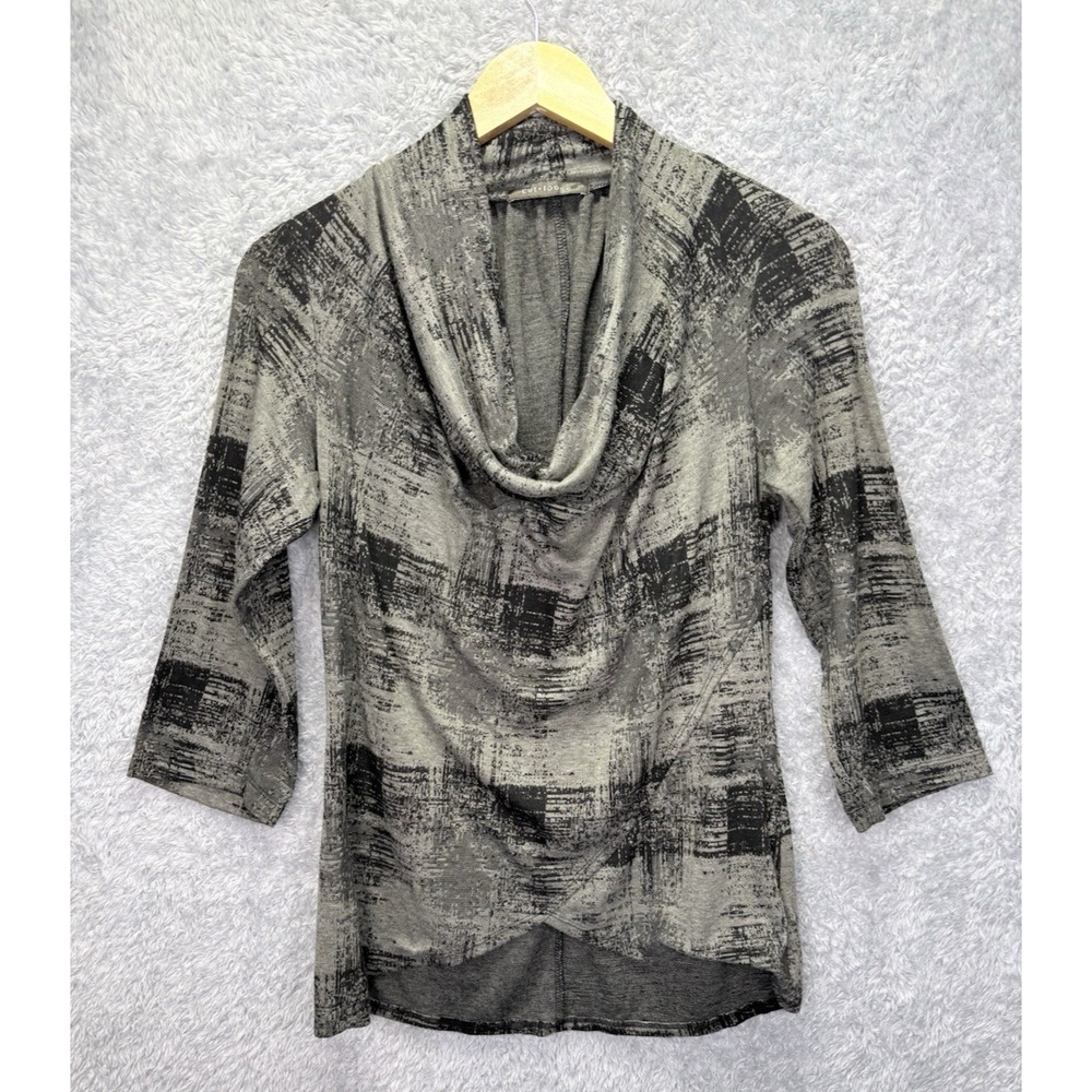 Cut Loose Womens Small Cowl Neck Top Gray Black Abstract 3/4 Sleeve Made USA